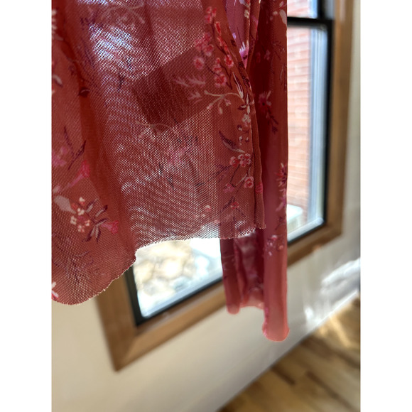 AFRM Los Angeles Zoe Floral Print Sheer Mockneck Mesh Top Romantic Boho Size L - Picture 6 of 7